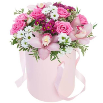 коробочка орхидей розовых роз